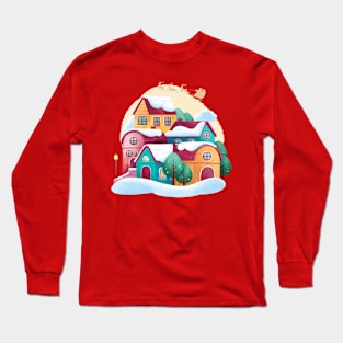 Christmas Town watercolor Long Sleeve T-Shirt